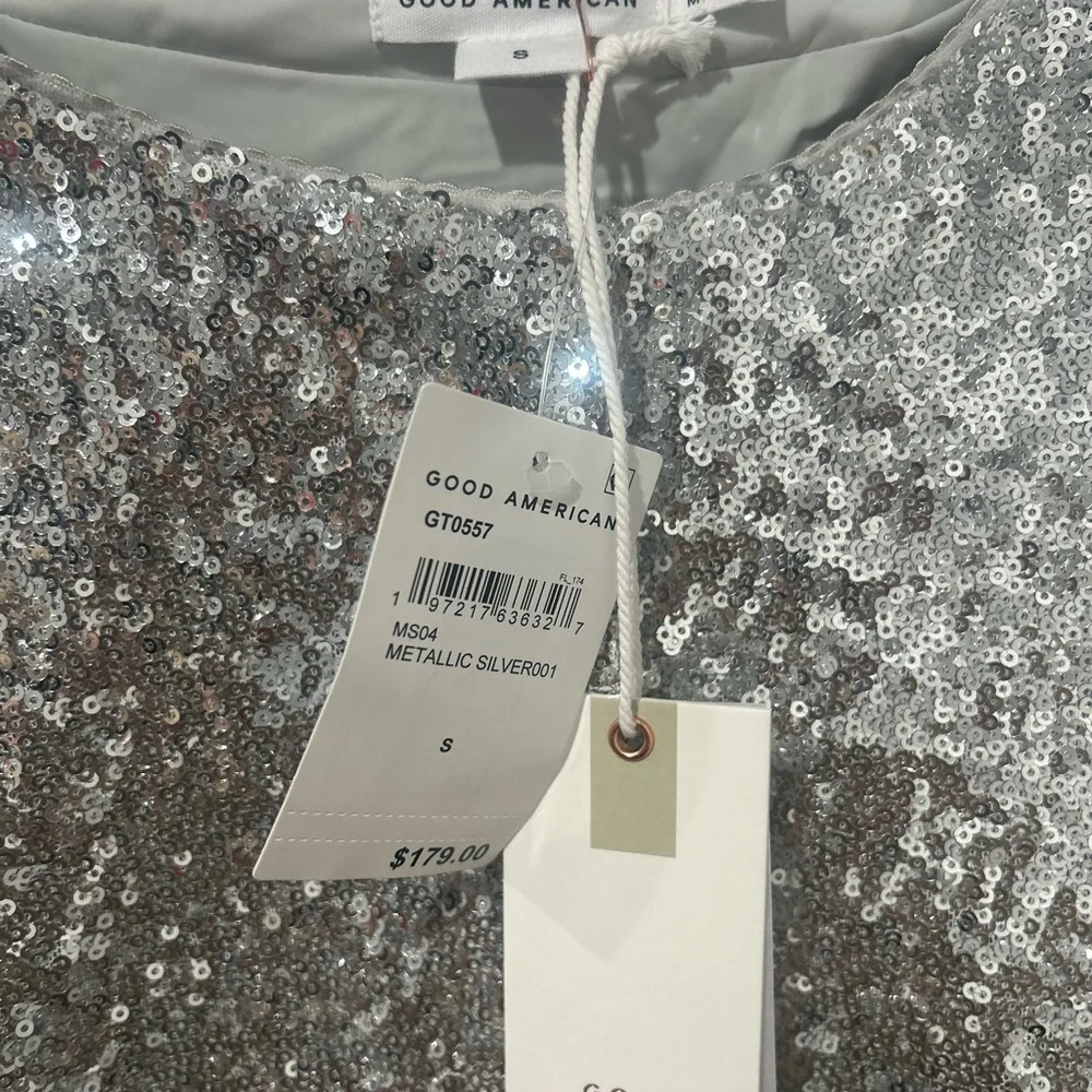 Good American Sequin Silver Cardigan Top - Picture 3 of 3